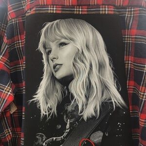 Recycled Taylor Swift Red and Navy Plaid Flannel Shirt.